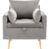 Vipi Fauteuil In Fluwelen Stof Met Opbergruimte En Kussen - Poten Van Goudkleurig Metaal - Grijs
