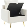 Vipi Fauteuil In Fluwelen Stof Met Opbergruimte En Kussen - Poten Van Goudkleurig Metaal - Wit