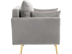 Vipi Fauteuil In Fluwelen Stof Met Opbergruimte En Kussen - Poten Van Goudkleurig Metaal - Grijs