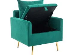 Vipi Fauteuil In Fluwelen Stof Met Opbergruimte En Kussen - Poten Van Goudkleurig Metaal - Groen