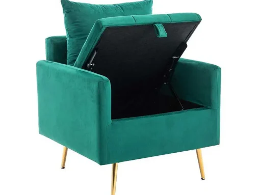 Vipi Fauteuil In Fluwelen Stof Met Opbergruimte En Kussen - Poten Van Goudkleurig Metaal - Groen