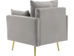 Vipi Fauteuil In Fluwelen Stof Met Opbergruimte En Kussen - Poten Van Goudkleurig Metaal - Grijs