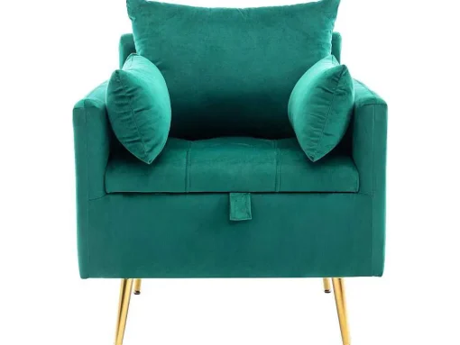 Vipi Fauteuil In Fluwelen Stof Met Opbergruimte En Kussen - Poten Van Goudkleurig Metaal - Groen