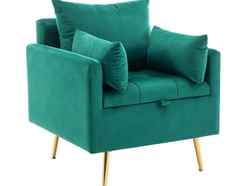 Vipi Fauteuil In Fluwelen Stof Met Opbergruimte En Kussen - Poten Van Goudkleurig Metaal - Groen