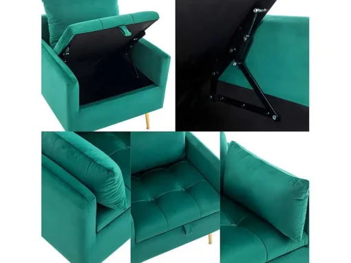 Vipi Fauteuil In Fluwelen Stof Met Opbergruimte En Kussen - Poten Van Goudkleurig Metaal - Groen