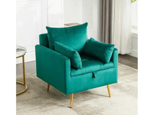 Vipi Fauteuil In Fluwelen Stof Met Opbergruimte En Kussen - Poten Van Goudkleurig Metaal - Groen