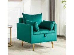 Vipi Fauteuil In Fluwelen Stof Met Opbergruimte En Kussen - Poten Van Goudkleurig Metaal - Groen