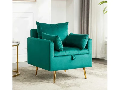 Vipi Fauteuil In Fluwelen Stof Met Opbergruimte En Kussen - Poten Van Goudkleurig Metaal - Groen