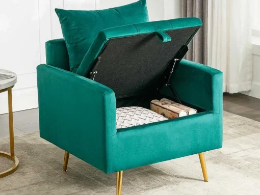 Vipi Fauteuil In Fluwelen Stof Met Opbergruimte En Kussen - Poten Van Goudkleurig Metaal - Groen
