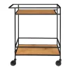 Vita Barwagen Op Wielen Met 2 Schappen, Zwart, Eikenhouten Decor.
