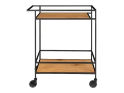 Vita Barwagen Op Wielen Met 2 Schappen, Zwart, Eikenhouten Decor.