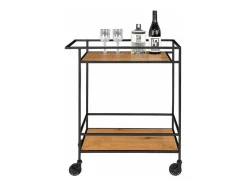 Vita Barwagen Op Wielen Met 2 Schappen, Zwart, Eikenhouten Decor.