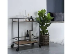 Vita Barwagen Op Wielen Met 2 Schappen, Zwart, Eikenhouten Decor.