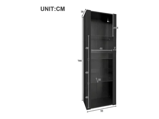 Vitrine L 166Cm Met Led - 3 Glazen Planken - Zwart