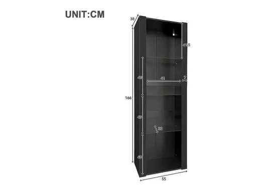Vitrine L 166Cm Met Led - 3 Glazen Planken - Zwart