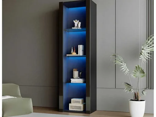 Vitrine L 166Cm Met Led - 3 Glazen Planken - Zwart