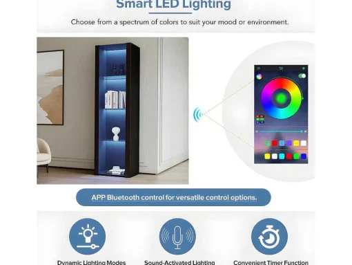 Vitrine L 166Cm Met Led - 3 Glazen Planken - Zwart