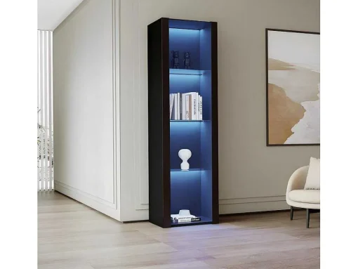 Vitrine L 166Cm Met Led - 3 Glazen Planken - Zwart