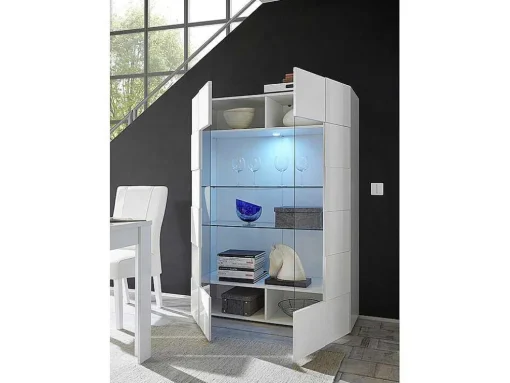 Vitrinekast Calisto - Met Led-Verlichting - Twee Deuren Van Glas - Wit Gelakt