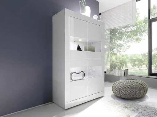 Vitrinekast Comete - Met Led-Verlichting - Vier Deuren - Wit Gelakt