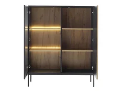Vitrinekast Met 2 Deurtjes Met Ledverlichting Van Mdf En Gerookt Glas - Zwart En Naturel - Ovila