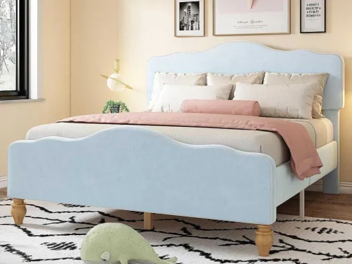 Volwassen Bed Bekleed Met Fluweel 140X200Cm - Met Verstelbaar Hoofdeinde - Blauw