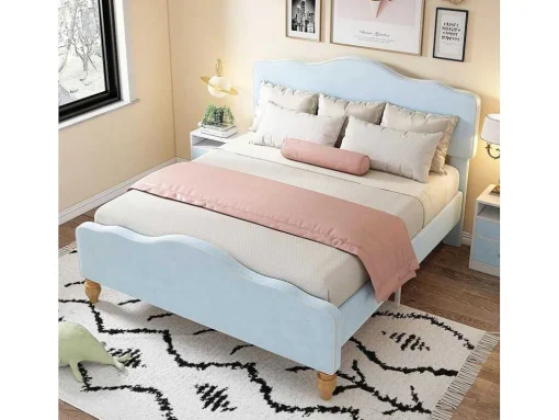 Volwassen Bed Bekleed Met Fluweel 140X200Cm - Met Verstelbaar Hoofdeinde - Blauw