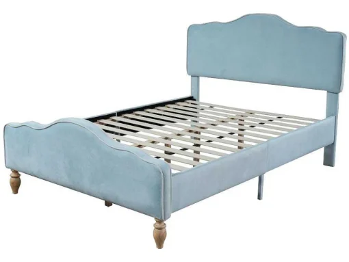 Volwassen Bed Bekleed Met Fluweel 140X200Cm - Met Verstelbaar Hoofdeinde - Blauw