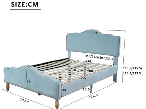 Volwassen Bed Bekleed Met Fluweel 140X200Cm - Met Verstelbaar Hoofdeinde - Blauw