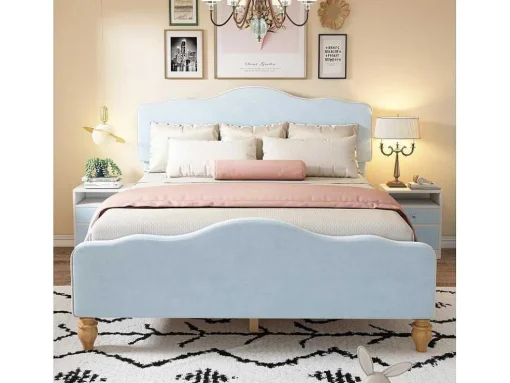 Volwassen Bed Bekleed Met Fluweel 140X200Cm - Met Verstelbaar Hoofdeinde - Blauw