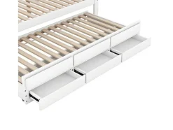 Volwassen Bed 140X200Cm - Hemelbed Met Onderschuifbed En 3 Lades - Wit