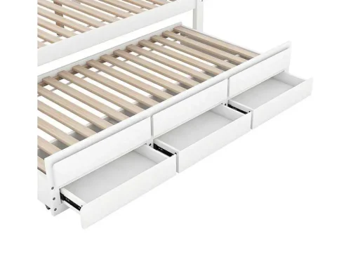 Volwassen Bed 140X200Cm - Hemelbed Met Onderschuifbed En 3 Lades - Wit