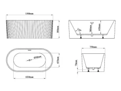 Vrijstaand Geribbeld Acrylbad Wit (Glanzend) 220 Liter 150 X 75 X 58 Cm Aliena