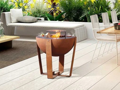 Vuurkorf, Barbecue En Plancha 3 In 1 Van Staal Corten L70 X H80 X D70 Cm - Grezio