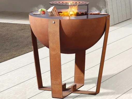Vuurkorf, Barbecue En Plancha 3 In 1 Van Staal Corten L70 X H80 X D70 Cm - Grezio