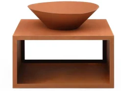 Vuurkorf Van Staal Corten Met Bergruimte Voor Hout - L90 X H67,5 X D75 Cm - Bezio