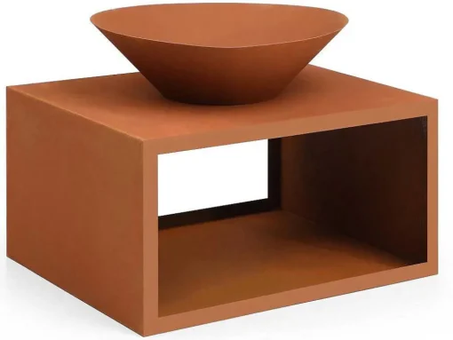 Vuurkorf Van Staal Corten Met Bergruimte Voor Hout - L90 X H67,5 X D75 Cm - Bezio