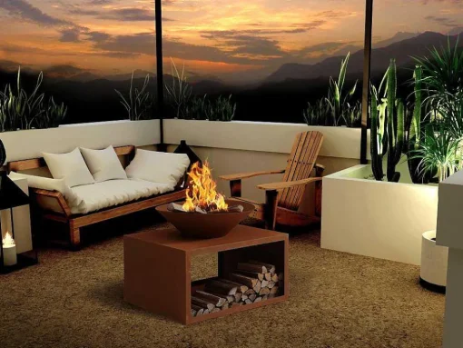 Vuurkorf Van Staal Corten Met Bergruimte Voor Hout - L90 X H67,5 X D75 Cm - Bezio