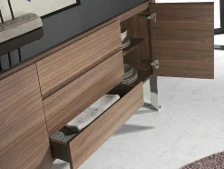 Walnoot Dressoir Met Zwart Glazen Blad 3060 Angel Cerda
