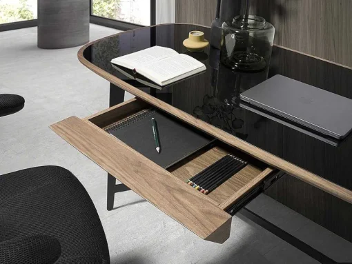 Walnoot En Zwart Getint Glazen Bureau 3137 Angel Cerda