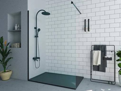 Wand Voor Inloopdouche Mat Zwart Met Industriele Stijl - 140X200 Cm - Daren