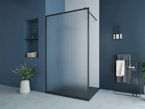 Wand Voor Inloopdouche Met Structuurglas - 120 X 200 Cm, Mat Zwart - Virana