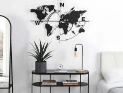 Wanddecoratie Van Metaal - Wereldkaart - H80 X L107 Cm - Zwart - Worldy