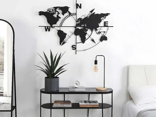 Wanddecoratie Van Metaal - Wereldkaart - H80 X L107 Cm - Zwart - Worldy