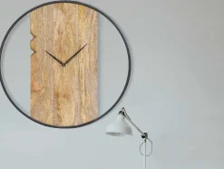 Wandklok In Twee Materialen - D61 Cm - Hout En Metaal - Licht Hout En Zwart - Galou