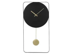 Wandklok Van Metaal - L31X H60 Cm - Zwart En Goudkleurig - Fastina