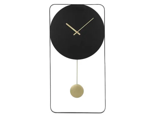 Wandklok Van Metaal - L31X H60 Cm - Zwart En Goudkleurig - Fastina