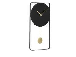 Wandklok Van Metaal - L31X H60 Cm - Zwart En Goudkleurig - Fastina