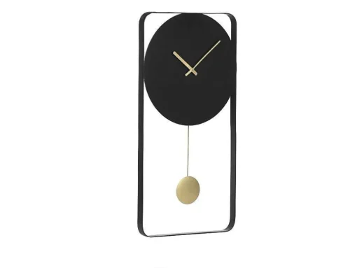 Wandklok Van Metaal - L31X H60 Cm - Zwart En Goudkleurig - Fastina