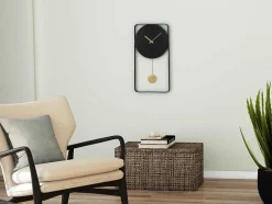 Wandklok Van Metaal - L31X H60 Cm - Zwart En Goudkleurig - Fastina